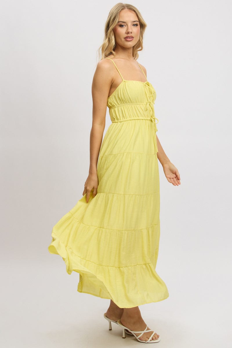 Yellow Maxi Dress Ruched Detail