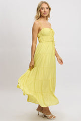 Yellow Maxi Dress Ruched Detail