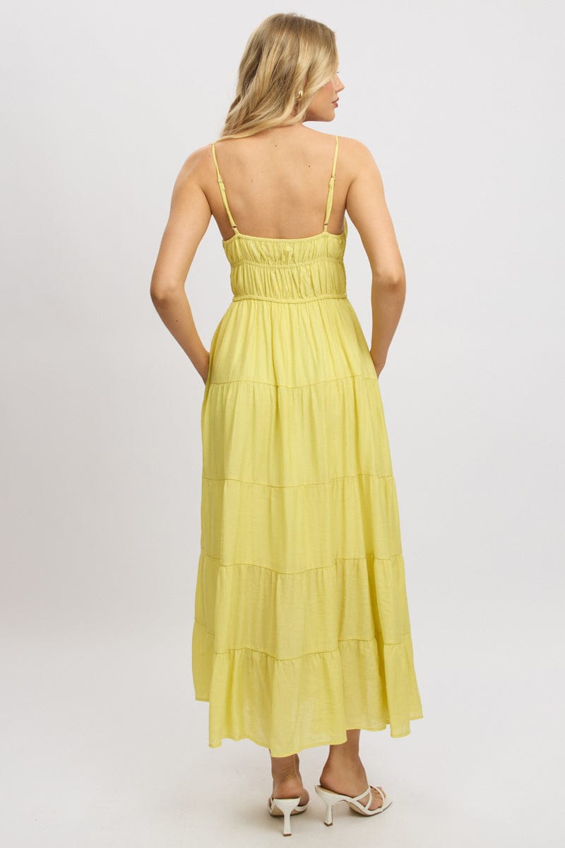 Yellow Maxi Dress Ruched Detail