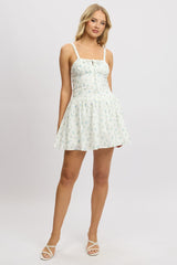 White Ditsy Fit And Flare Dress Drop Waist Mini