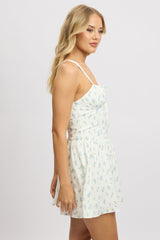 White Ditsy Fit And Flare Dress Drop Waist Mini