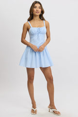 Blue Check Fit And Flare Dress Drop Waist Mini