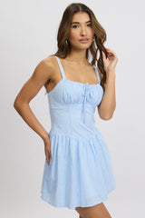 Blue Check Fit And Flare Dress Drop Waist Mini