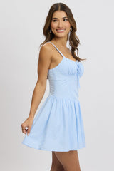 Blue Check Fit And Flare Dress Drop Waist Mini