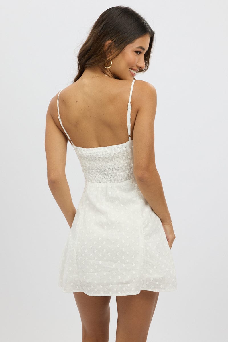 White Mini Dress Gathered Bust
