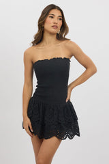 Black Strapless Dress Shirred Body Mini