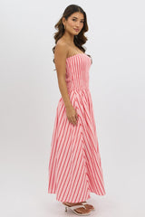 Pink Stripe Strapless Maxi Dress