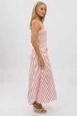 Red Stripe Strapless Maxi Dress