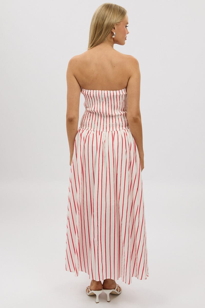 Red Stripe Strapless Maxi Dress