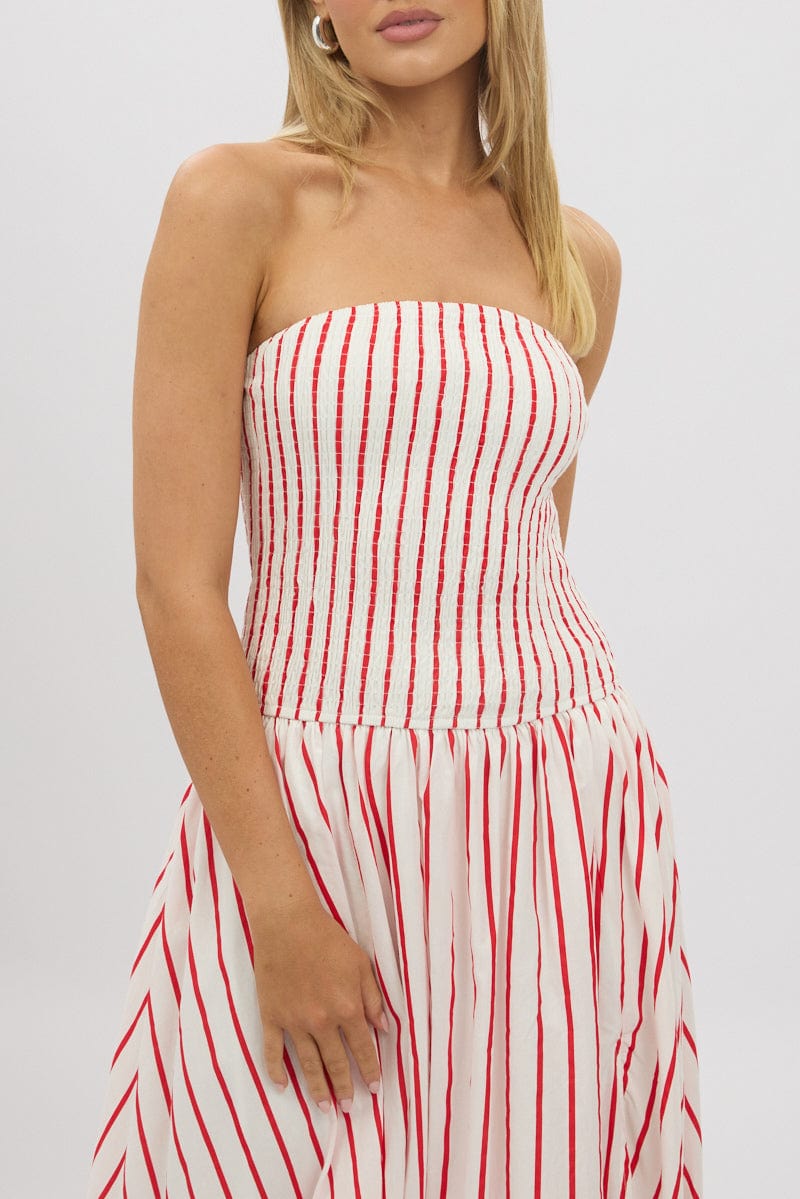 Red Stripe Strapless Maxi Dress