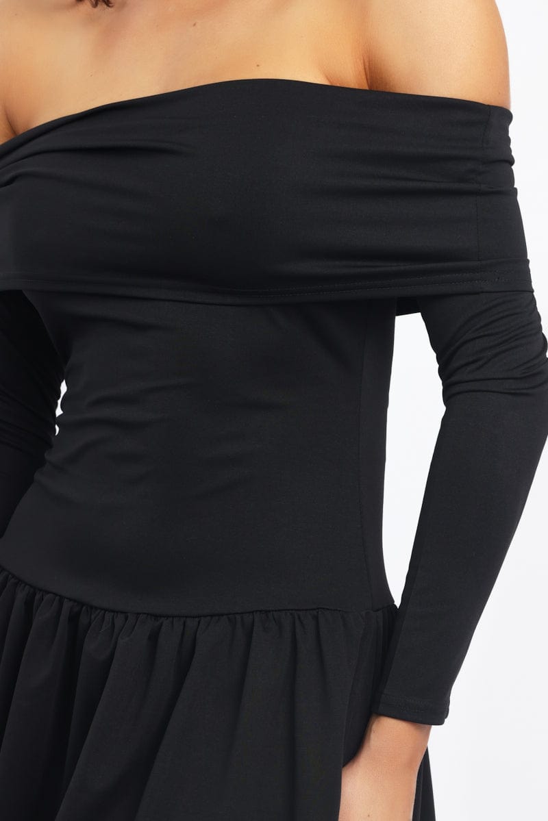 Black Off Shoulder Mini Dress