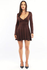 Brown Fit And Flare Dress Bell Sleeve