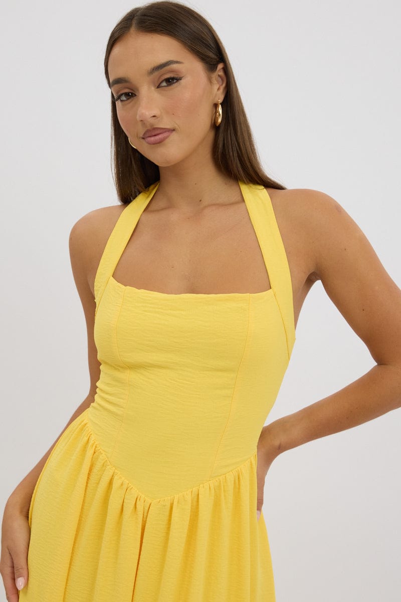 Yellow Maxi Dress Halter Neck
