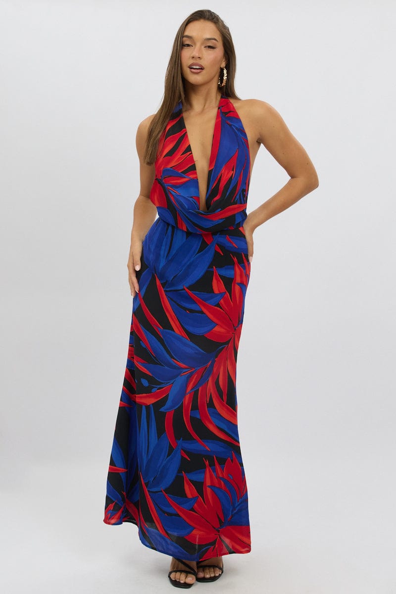 Black Floral Cowl Neck Maxi Dress