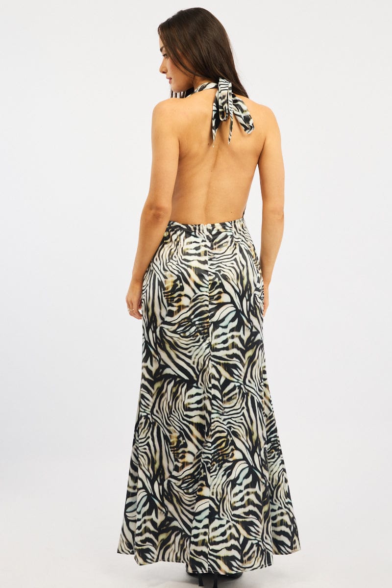 Black Animal Print Cowl Neck Maxi Dress
