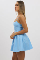 Blue Fit And Flare Dress Mini