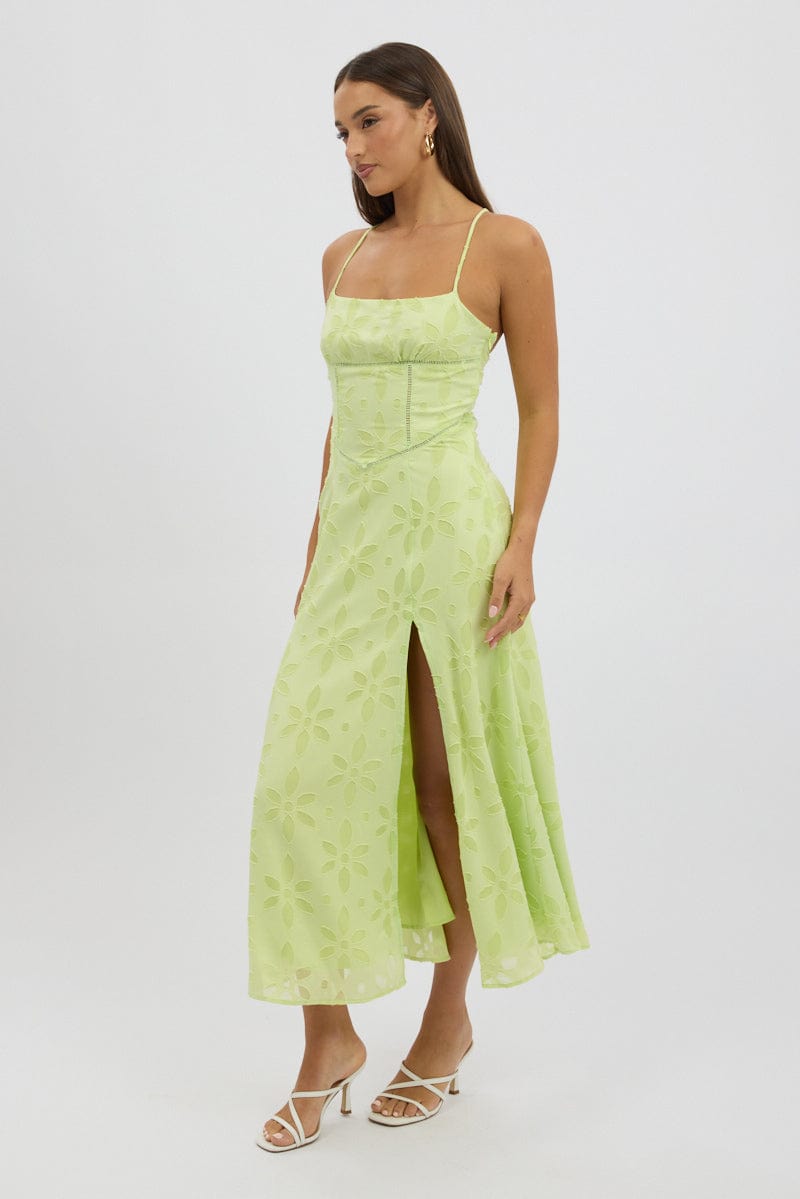 Green Maxi Dress Jacquard Lace