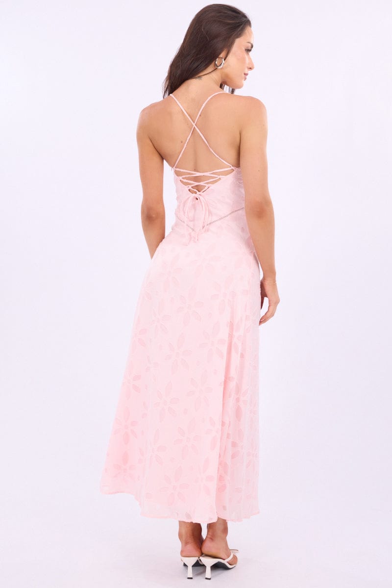 Pink Maxi Dress Jacquard Lace