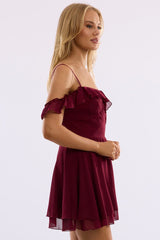 Red Mini Dress Ruffle Detail Chiffon