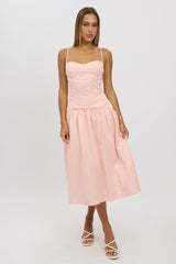 Pink Midi Dress Drop Waist