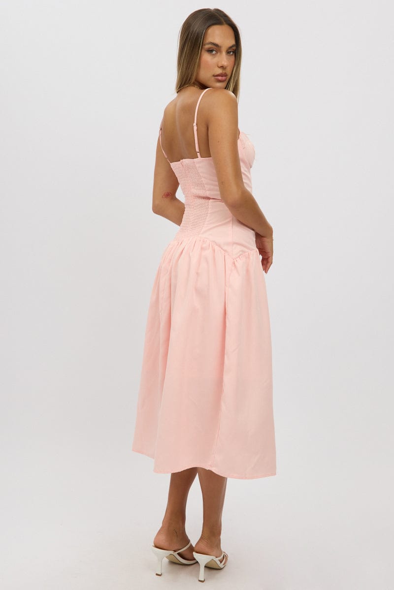 Pink Midi Dress Drop Waist