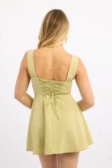 Green Fit And Flare Dress Ribbon Detail