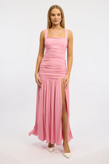 Pink Maxi Dress Front Split