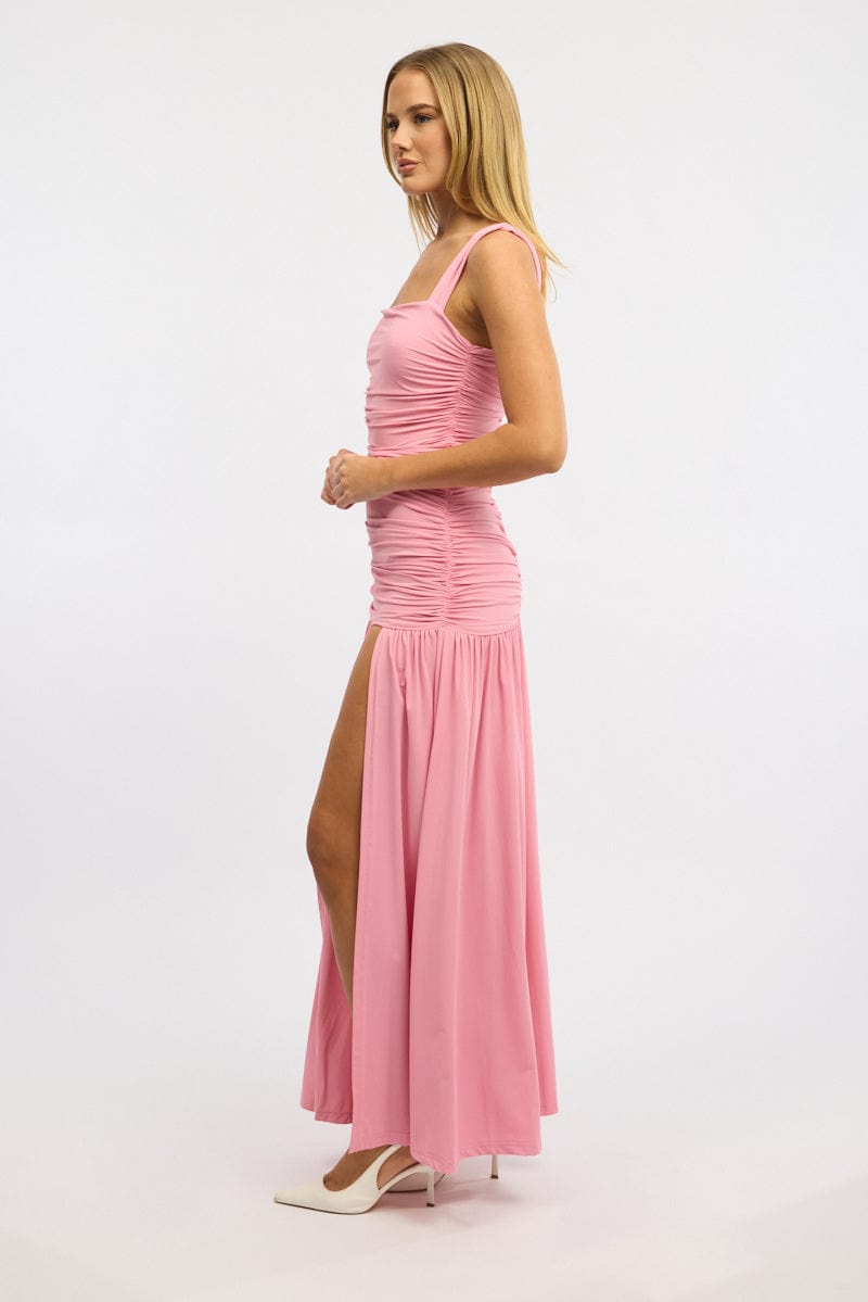 Pink Maxi Dress Front Split