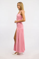 Pink Maxi Dress Front Split