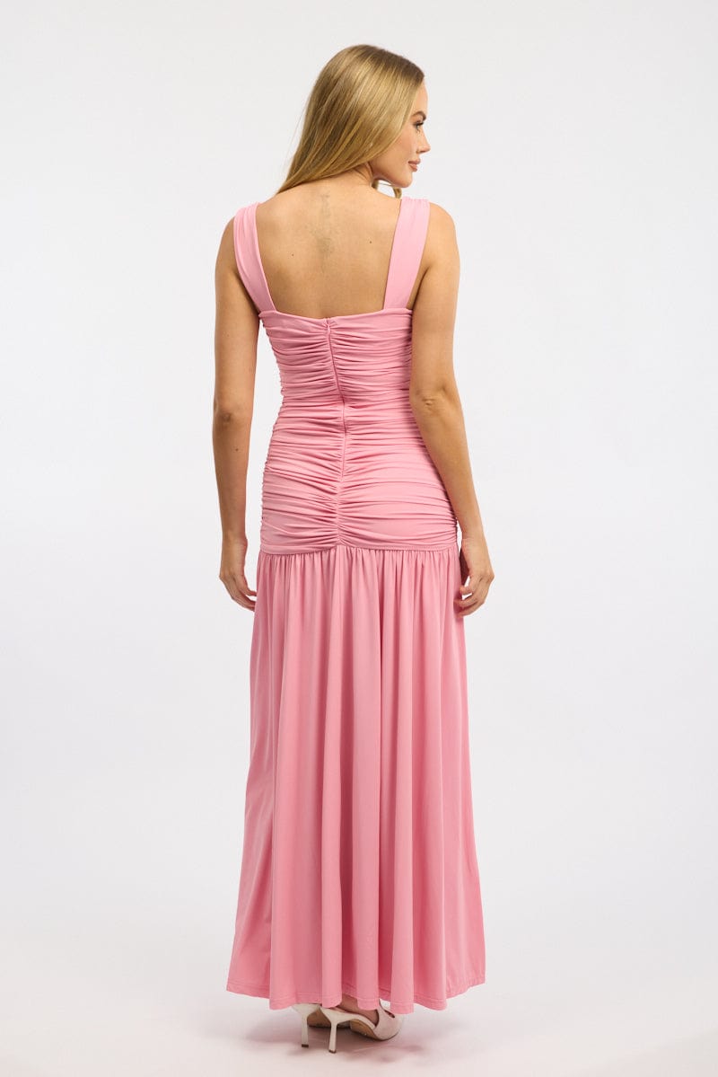Pink Maxi Dress Front Split