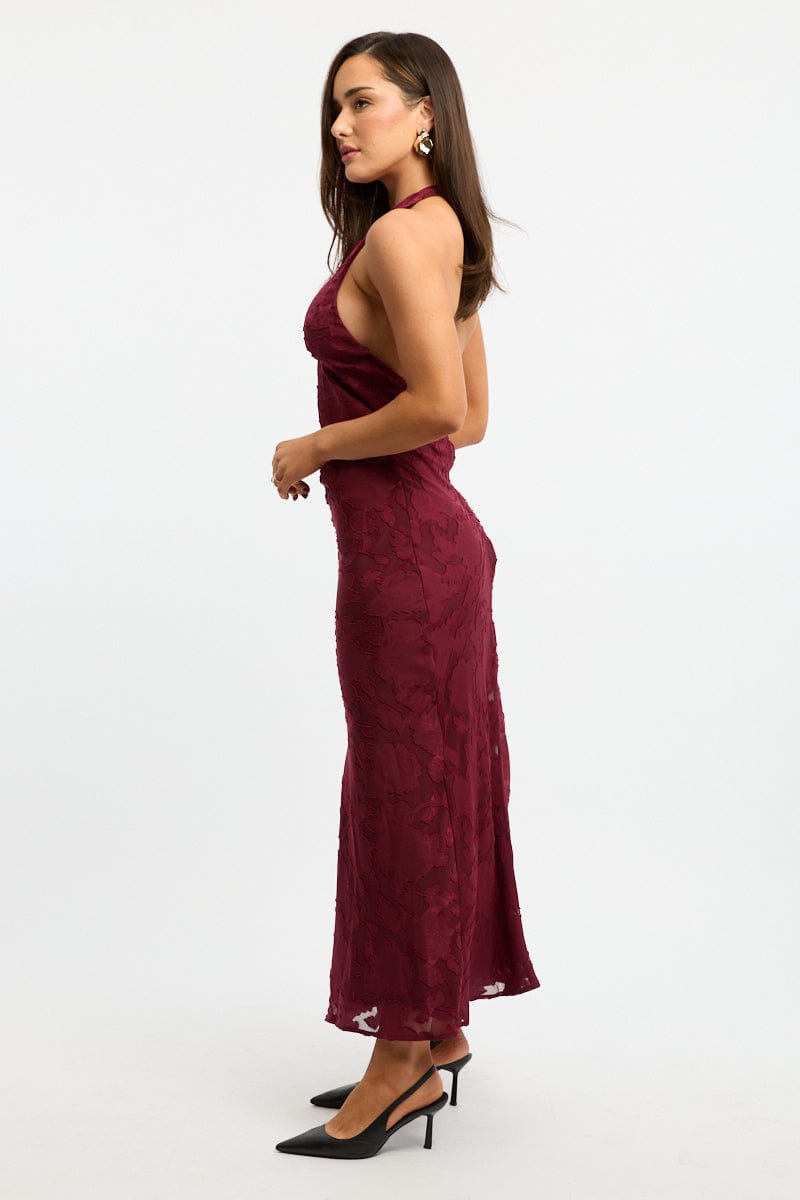 Red Maxi Dress Halter Neck Burn Out