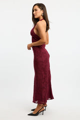 Red Maxi Dress Halter Neck Burn Out