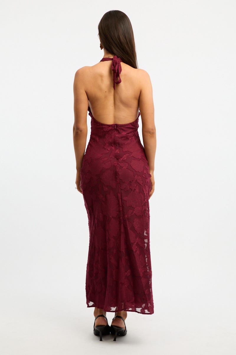 Red Maxi Dress Halter Neck Burn Out