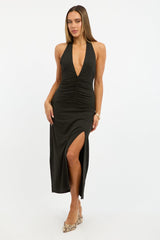 Black Halter Neck Midi Dress