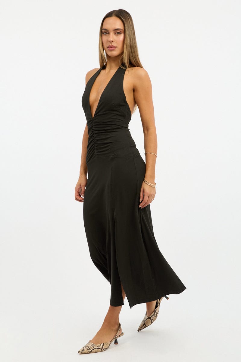 Black Halter Neck Midi Dress