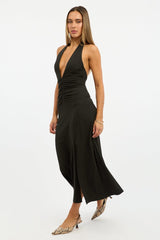Black Halter Neck Midi Dress
