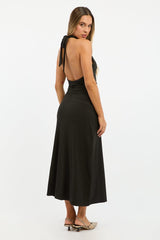 Black Halter Neck Midi Dress