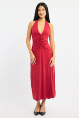 Red Halter Neck Midi Dress