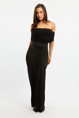 Black Off Shoulder Maxi Dress Mesh