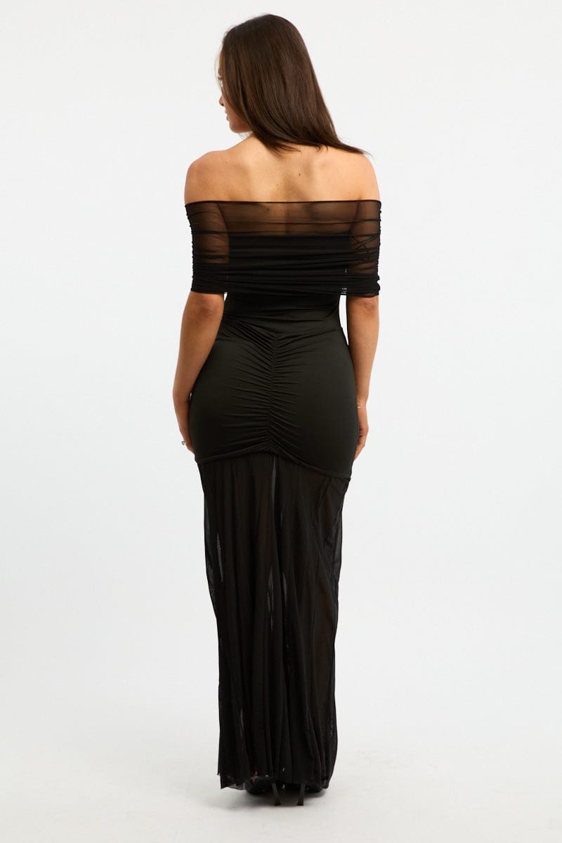 Black Off Shoulder Maxi Dress Mesh