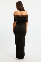 Black Off Shoulder Maxi Dress Mesh