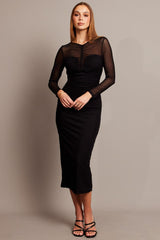 Black Bodycon Dress Long Sleeve Mesh