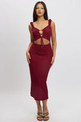 Red Bodycon Dress Textured Midi