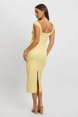 Yellow Bodycon Dress Textured Midi