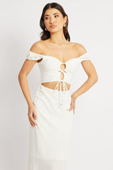 White Bodycon Dress Textured Midi