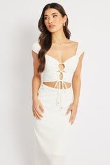 White Bodycon Dress Textured Midi