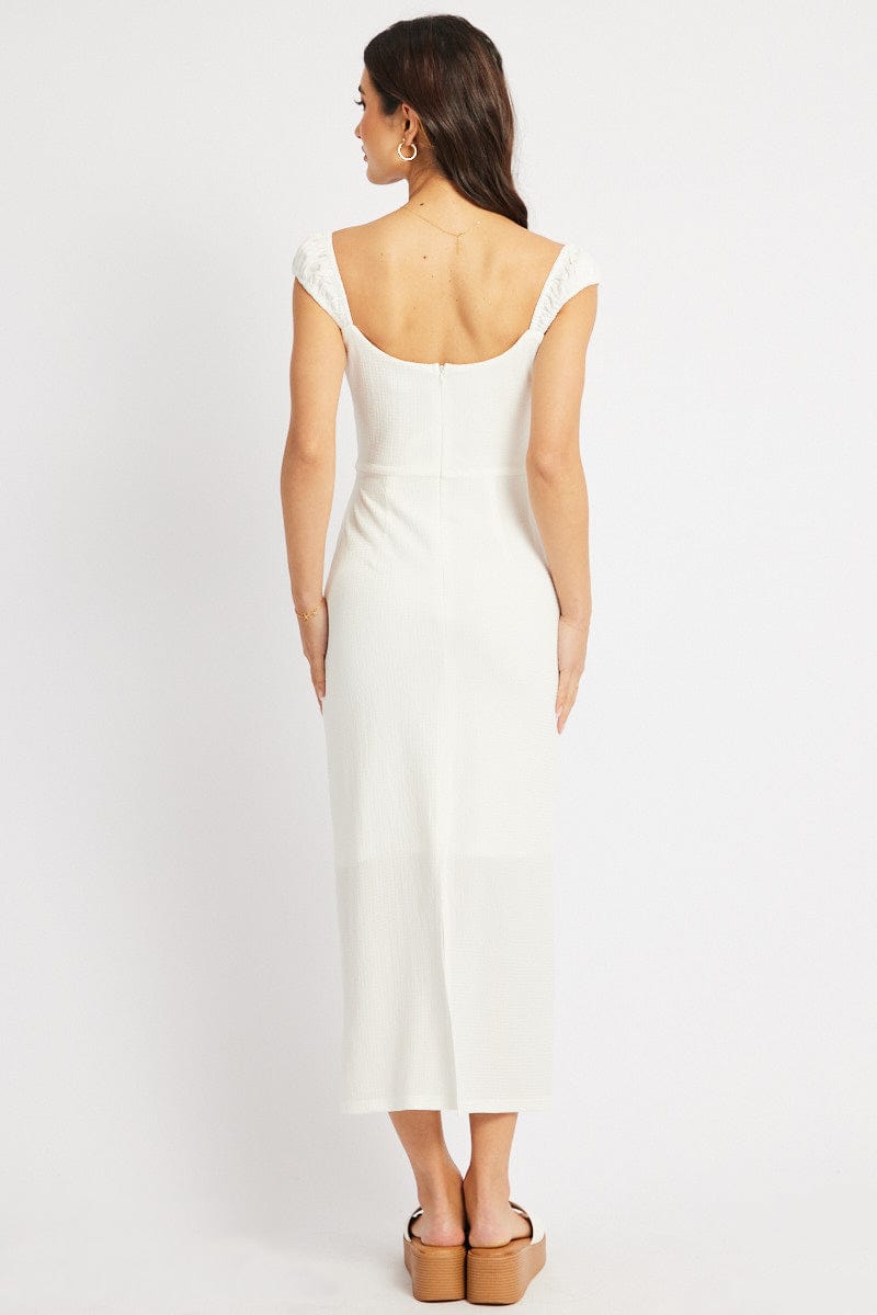 White Bodycon Dress Textured Midi