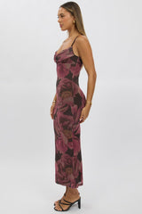 Pink Floral Bodycon Dress Singlet Cowl Neck Maxi