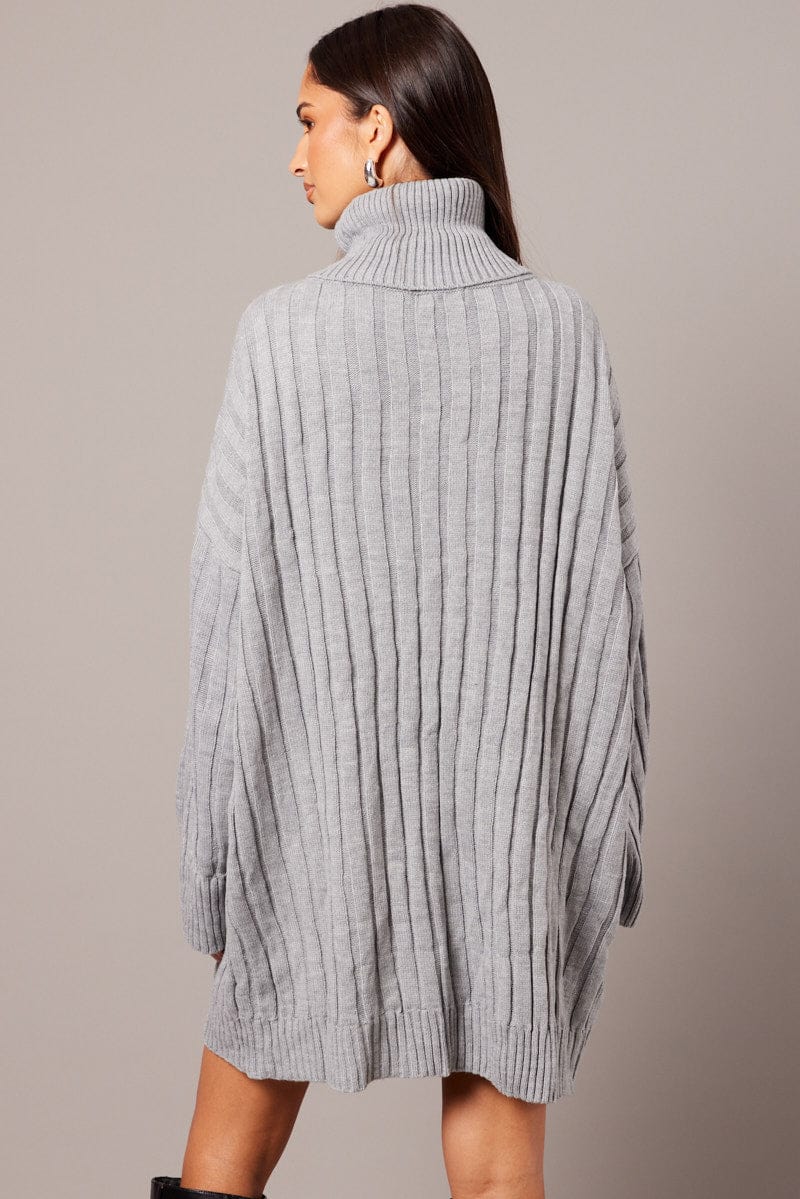 Grey Knit Dress Long Sleeve Jumper