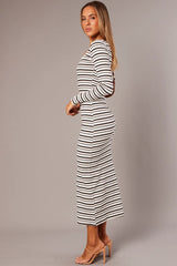 White Stripe Bodycon Dress Long Sleeve